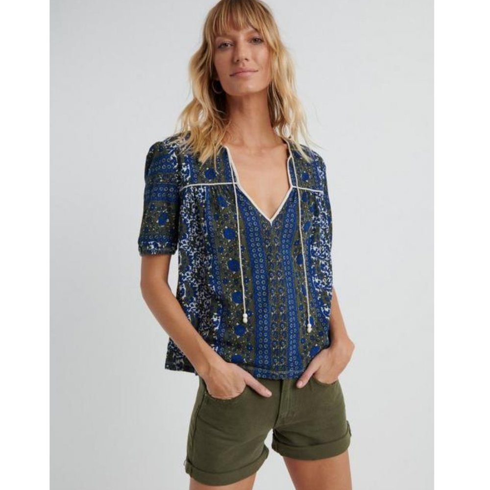 LUCKY BRAND Short Sleeve Peasant Blouse Size L